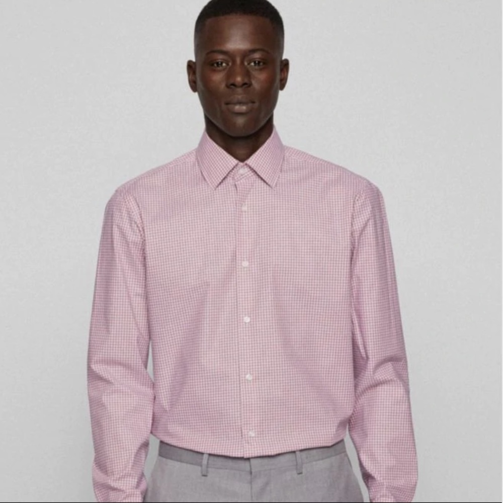 EUC Hugo Boss French Cuff Checked Button Down Dress Shirt